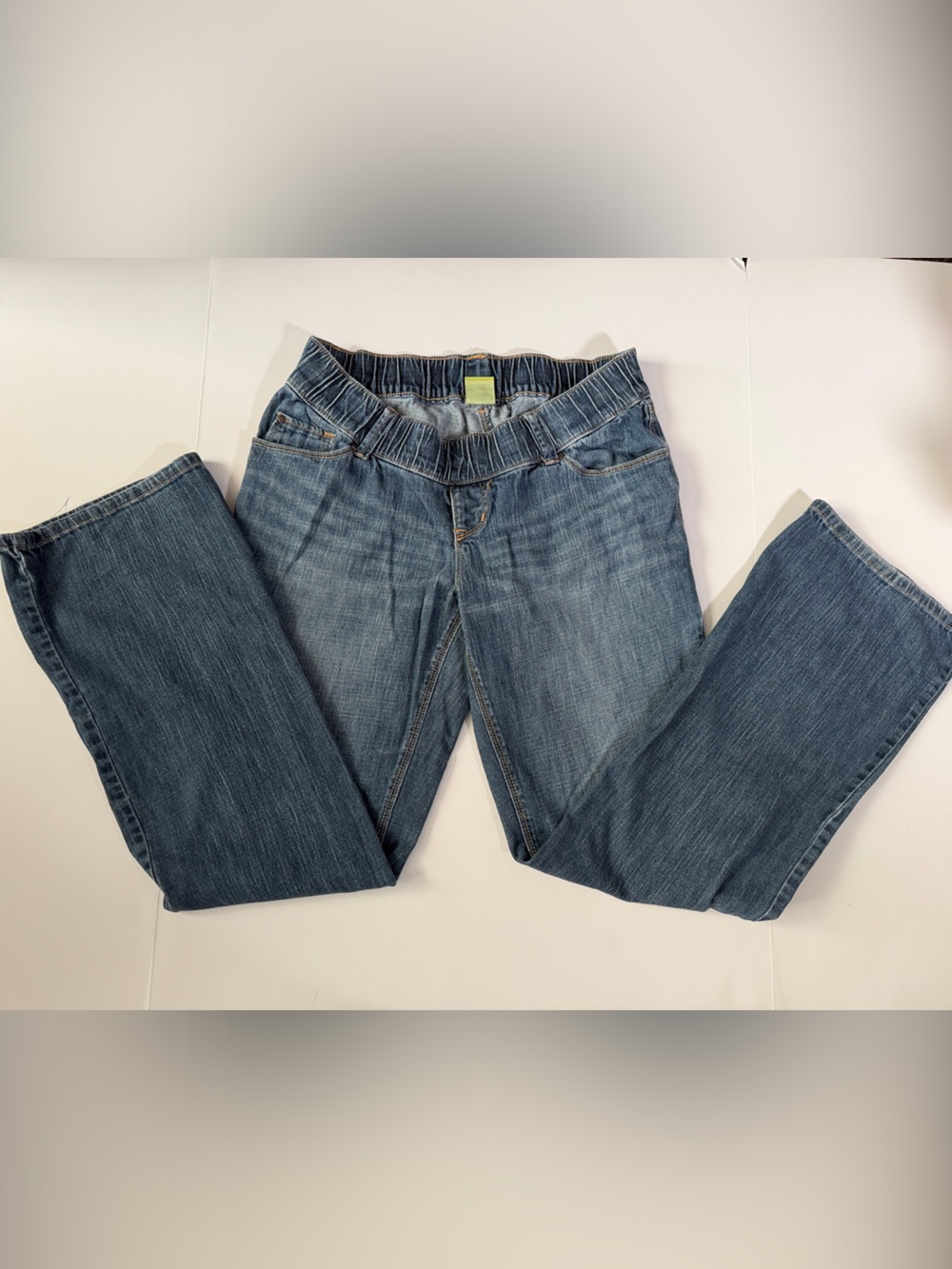 Old Navy Maternity sz 10 Long Women's Blue boot cut Jeans w/ Elastic Waist EUC